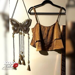 Lavender Sketch Gold Ruffle Top - Size M